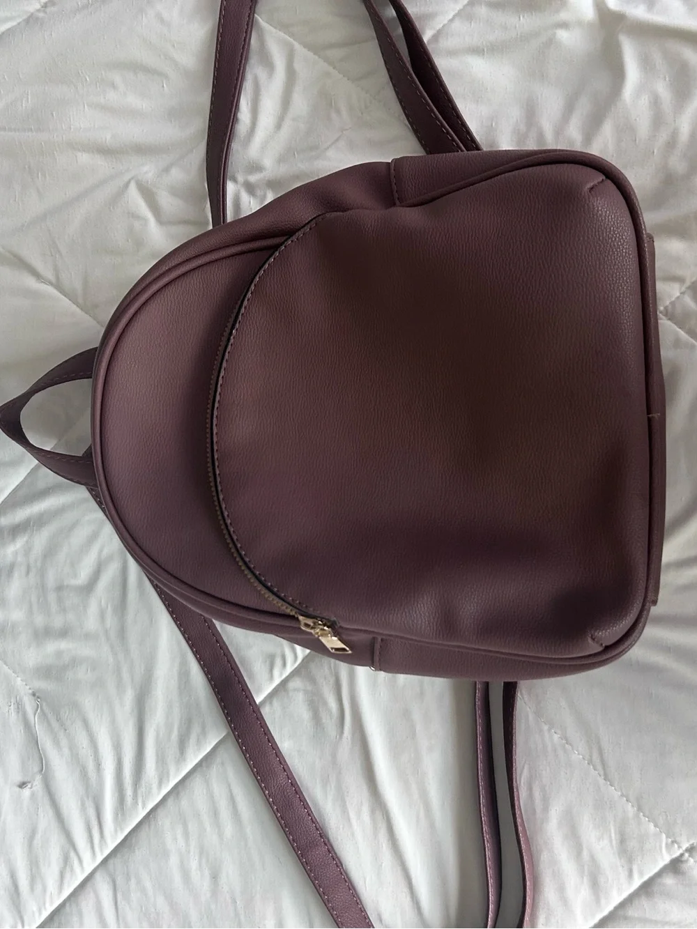 Compact Burgundy Faux-Leather Women's Backpack